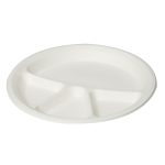 Eco Friendly Biodegradable Compostable Ecoware 12 inch 4 Compartment Round Plate (made from Sugarcane Bagasse)
