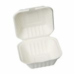 Eco Friendly Biodegradable Compostable Ecoware 450 ml Bagasse Clamshell Box – Size 6 inch x 6 inch x 3 inch (made from Sugarcane Bagasse)