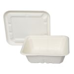 Eco Friendly Biodegradable Compostable Ecoware 750 ML Food Box with Lid – Size 7 inch x 6 inch x 2 inch (made from Sugarcane Bagasse)