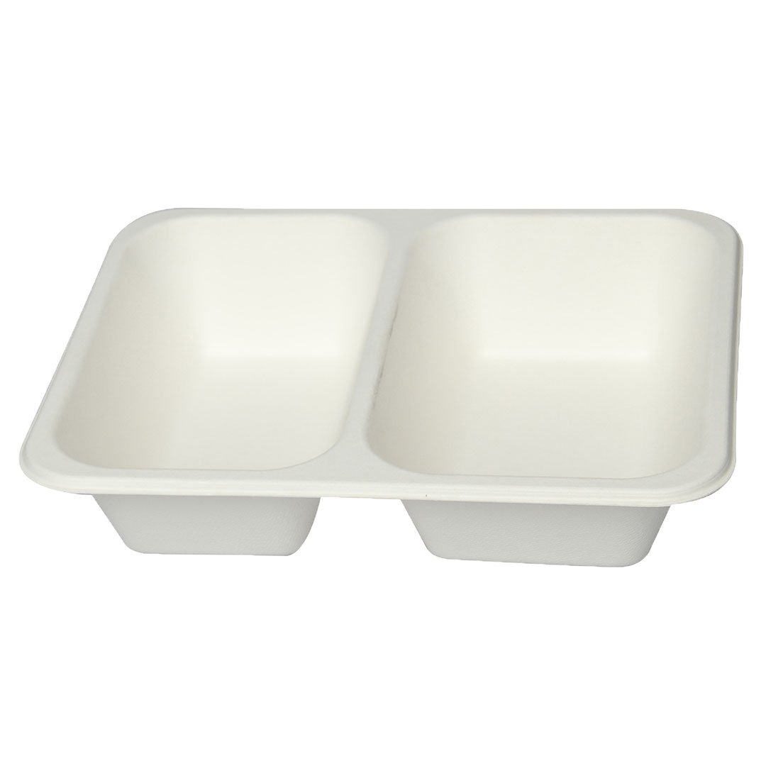 Compostable-Bagasse-Tray-9-inch-1-1.jpg Eco Friendly Biodegradable Compostable Ecoware 2 Compartment Bagasse Tray – Size 9 inch x 7 inch x 2 inch (made from Sugarcane Bagasse) - Image 1