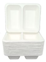 Eco Friendly Biodegradable Compostable Ecoware 2 Compartment Bagasse Tray – Size 9 inch x 7 inch x 2 inch (made from Sugarcane Bagasse) - Image 5