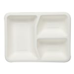 Eco Friendly Biodegradable Compostable Ecoware 3 Compartment Bagasse Tray- Size (9 inch x 7 inch x 2 inch) (made from Sugarcane Bagasse)