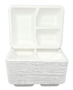 Eco Friendly Biodegradable Compostable Ecoware 3 Compartment Bagasse Tray- Size (9 inch x 7 inch x 2 inch) (made from Sugarcane Bagasse) - Image 3